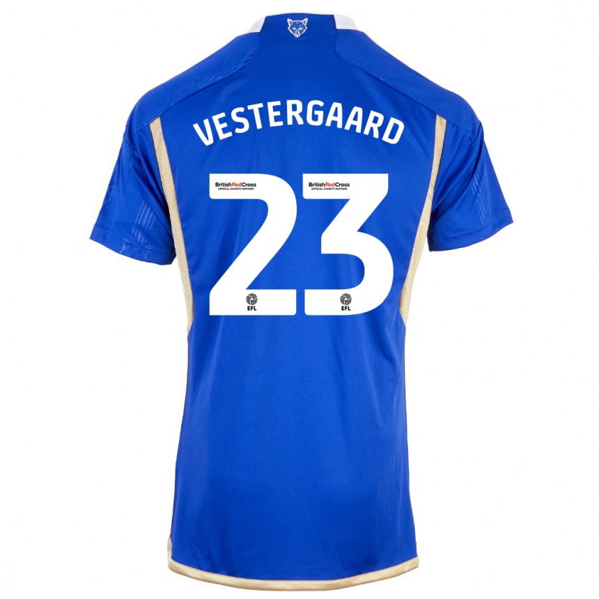 Kids Football Jannik Vestergaard #23 Blue Home Jersey 2023/24 T-Shirt Canada