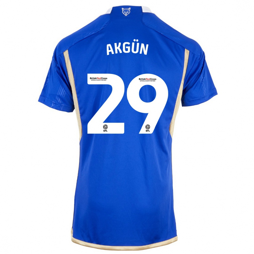 Kids Football Yunus Akgün #29 Blue Home Jersey 2023/24 T-Shirt Canada