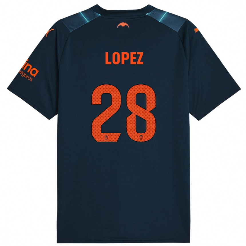 Kids Football Saray Lopez #28 Marine Blue Away Jersey 2023/24 T-Shirt Canada