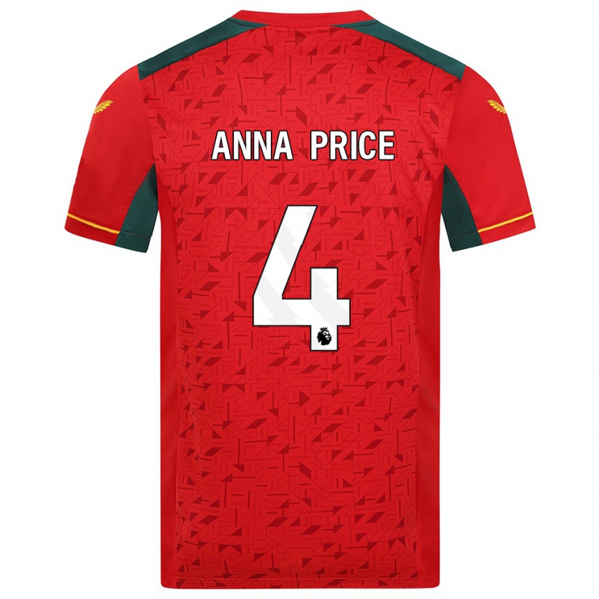 Women Football Anna Price #4 Red Away Jersey 2023/24 T-Shirt Canada