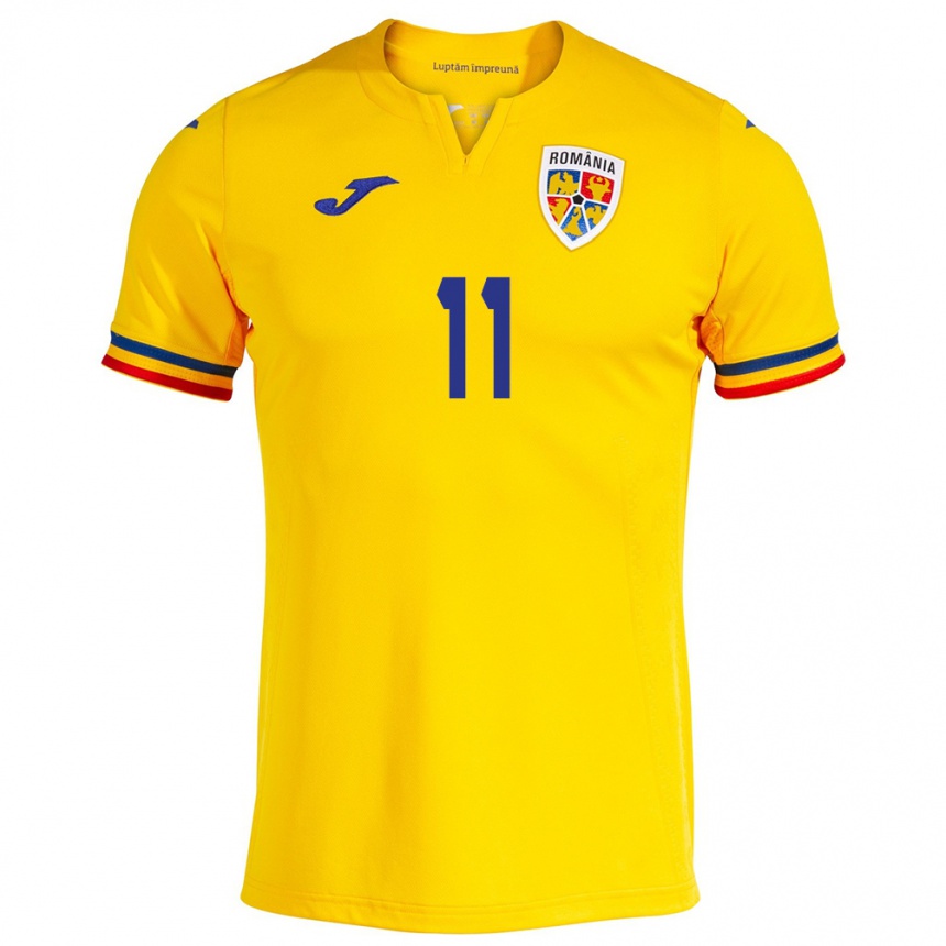 Kids Football Romania Andrei Borza #11 Yellow Home Jersey 24-26 T-Shirt Canada