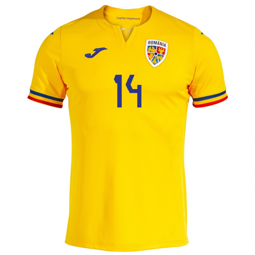 Kids Football Romania Costyn Gheorghe #14 Yellow Home Jersey 24-26 T-Shirt Canada