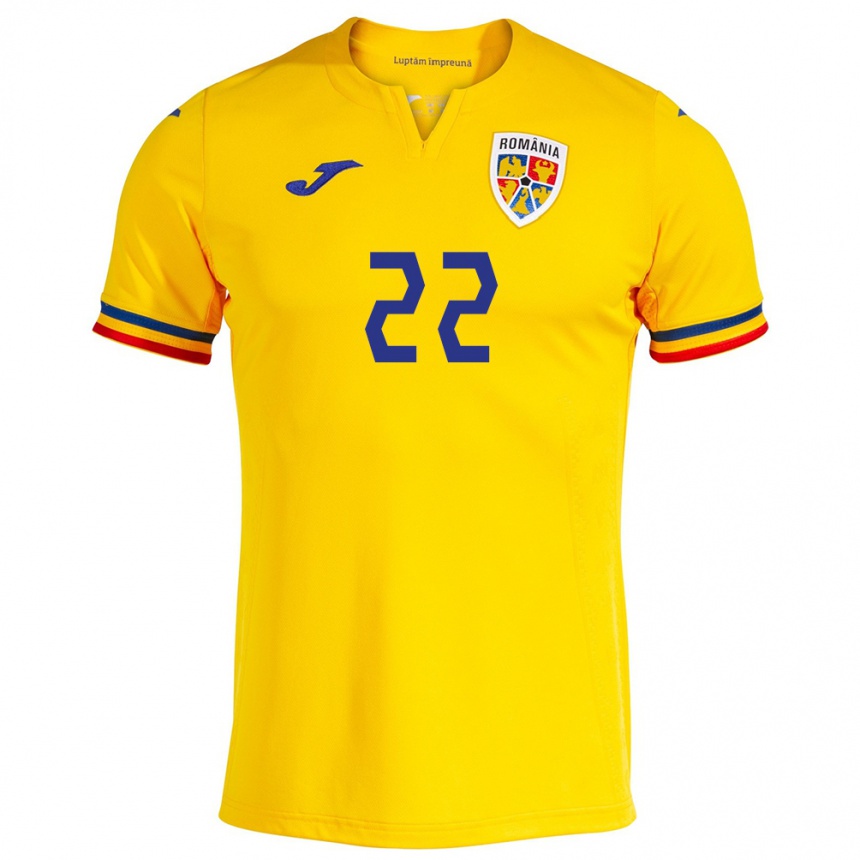 Kids Football Romania Vladislav Blănuță #22 Yellow Home Jersey 24-26 T-Shirt Canada