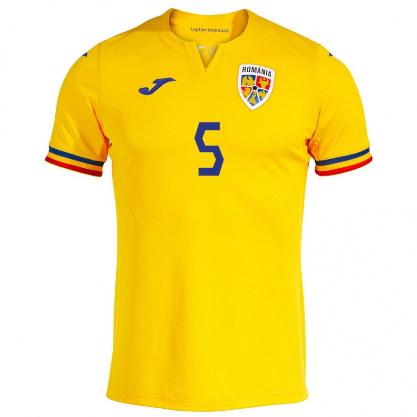 Kids Football Romania Ümit Akdağ #5 Yellow Home Jersey 24-26 T-Shirt Canada