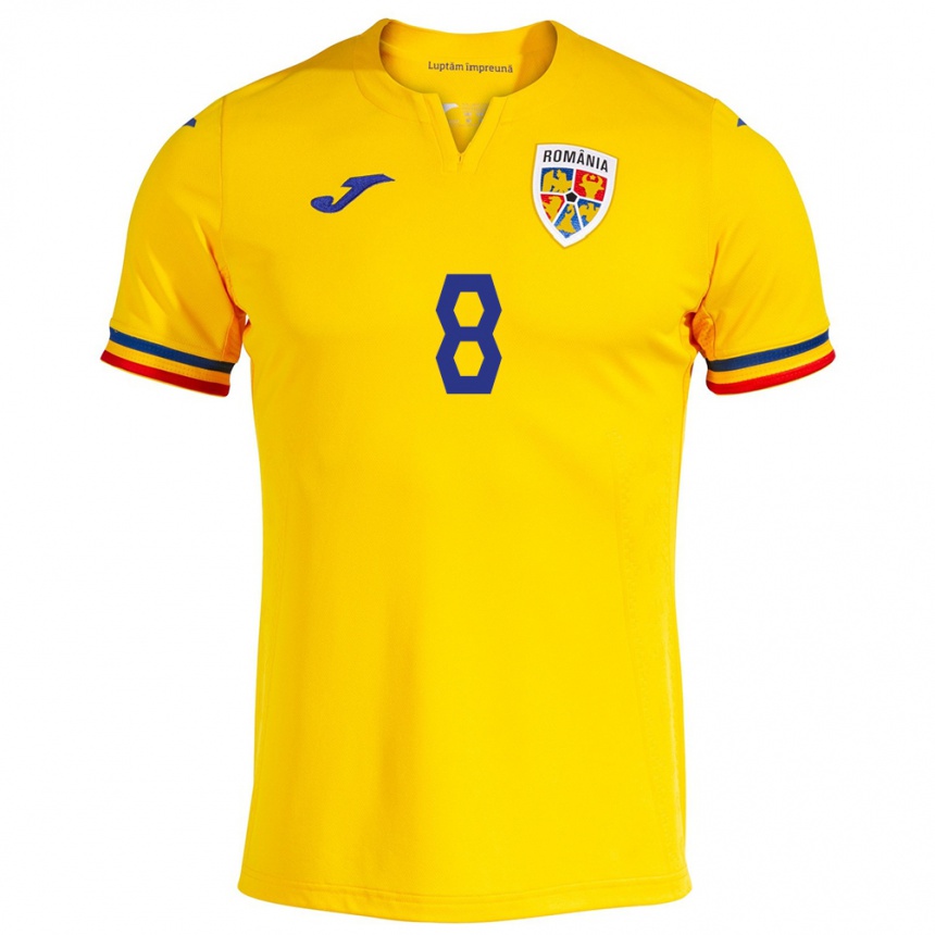 Kids Football Romania Constantin Grameni #8 Yellow Home Jersey 24-26 T-Shirt Canada