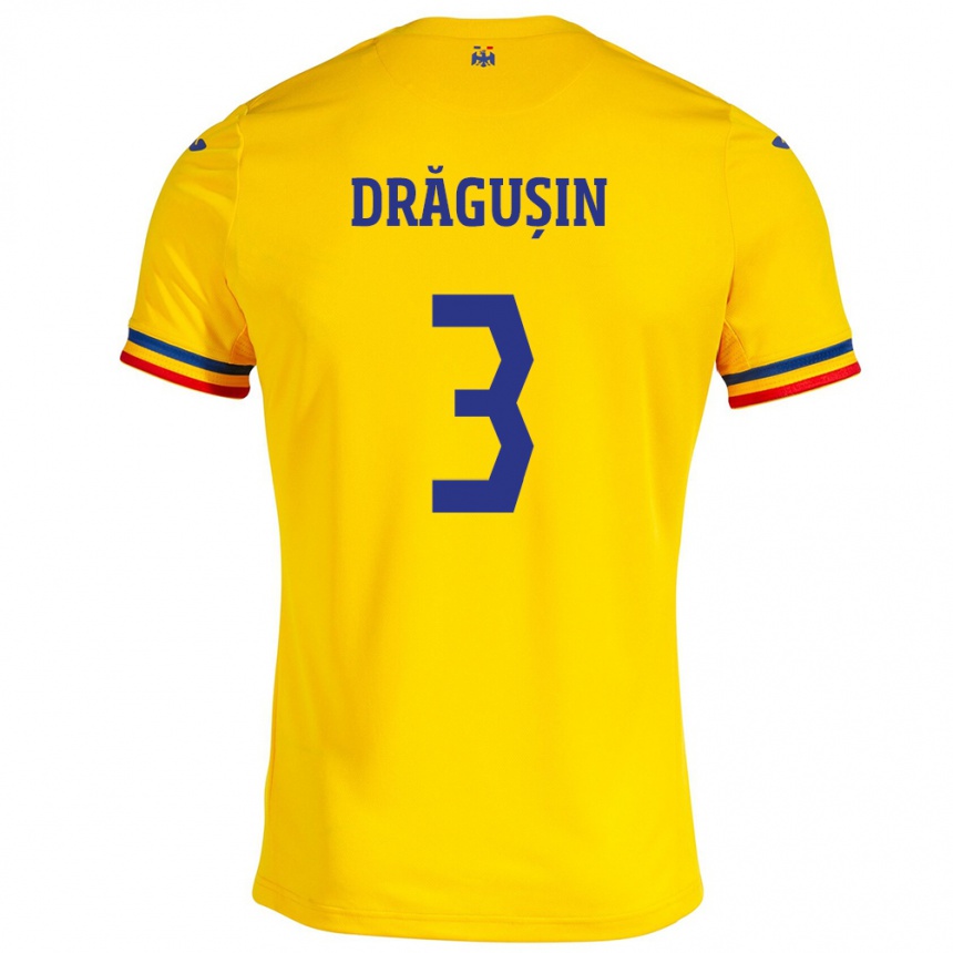 Kids Football Romania Radu Drăgușin #3 Yellow Home Jersey 24-26 T-Shirt Canada