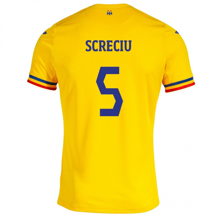 Kids Football Romania Vladimir Screciu #5 Yellow Home Jersey 24-26 T-Shirt Canada