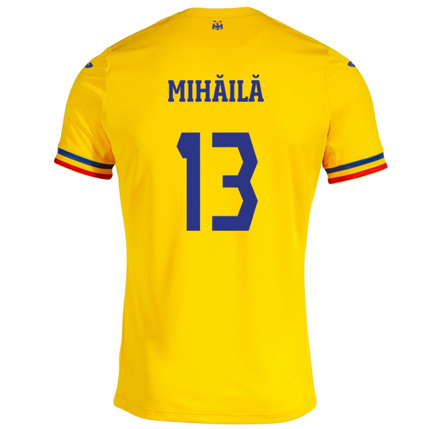 Kids Football Romania Valentin Mihăilă #13 Yellow Home Jersey 24-26 T-Shirt Canada