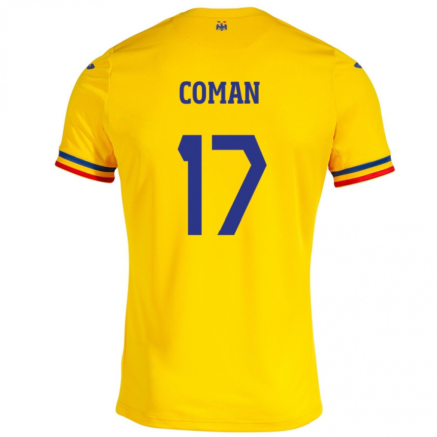 Kids Football Romania Florinel Coman #17 Yellow Home Jersey 24-26 T-Shirt Canada