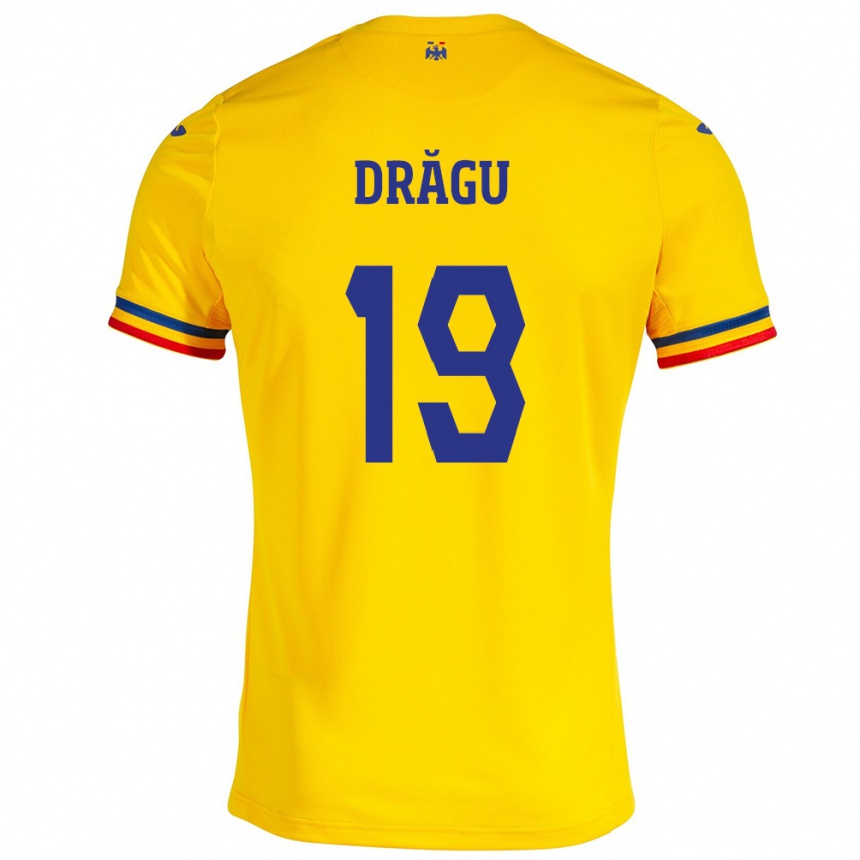 Kids Football Romania Denis Drăguş #19 Yellow Home Jersey 24-26 T-Shirt Canada