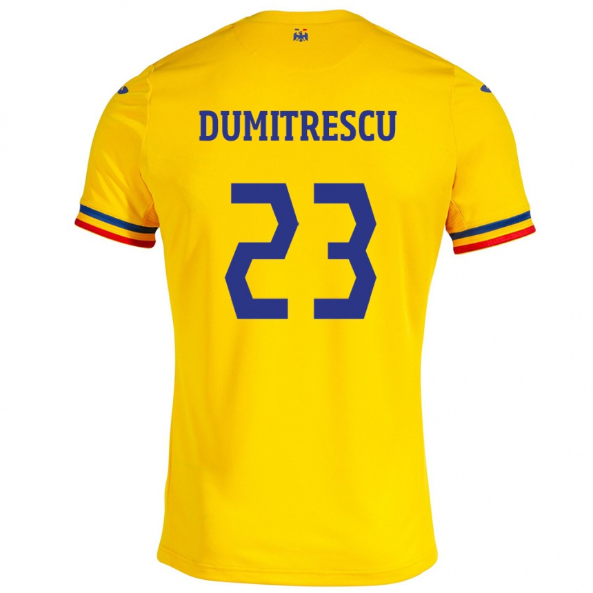 Kids Football Romania Andres Dumitrescu #23 Yellow Home Jersey 24-26 T-Shirt Canada