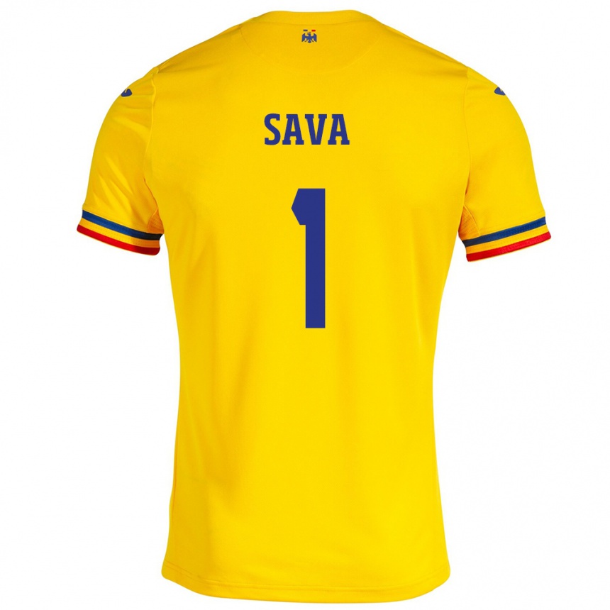 Kids Football Romania Răzvan Sava #1 Yellow Home Jersey 24-26 T-Shirt Canada