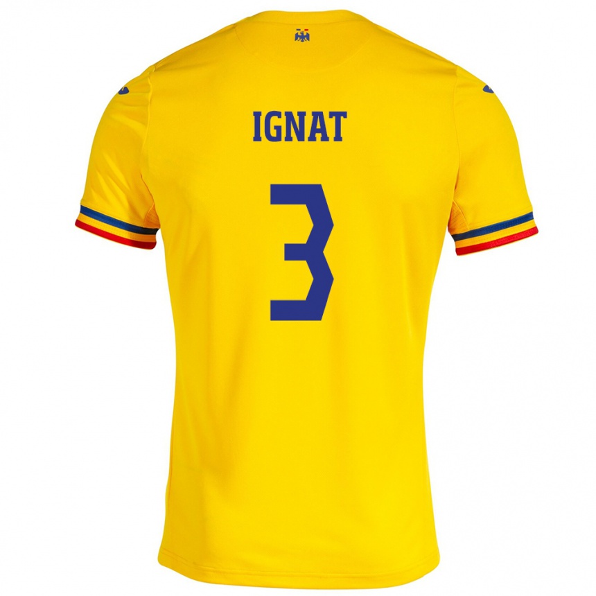 Kids Football Romania Cristian Ignat #3 Yellow Home Jersey 24-26 T-Shirt Canada