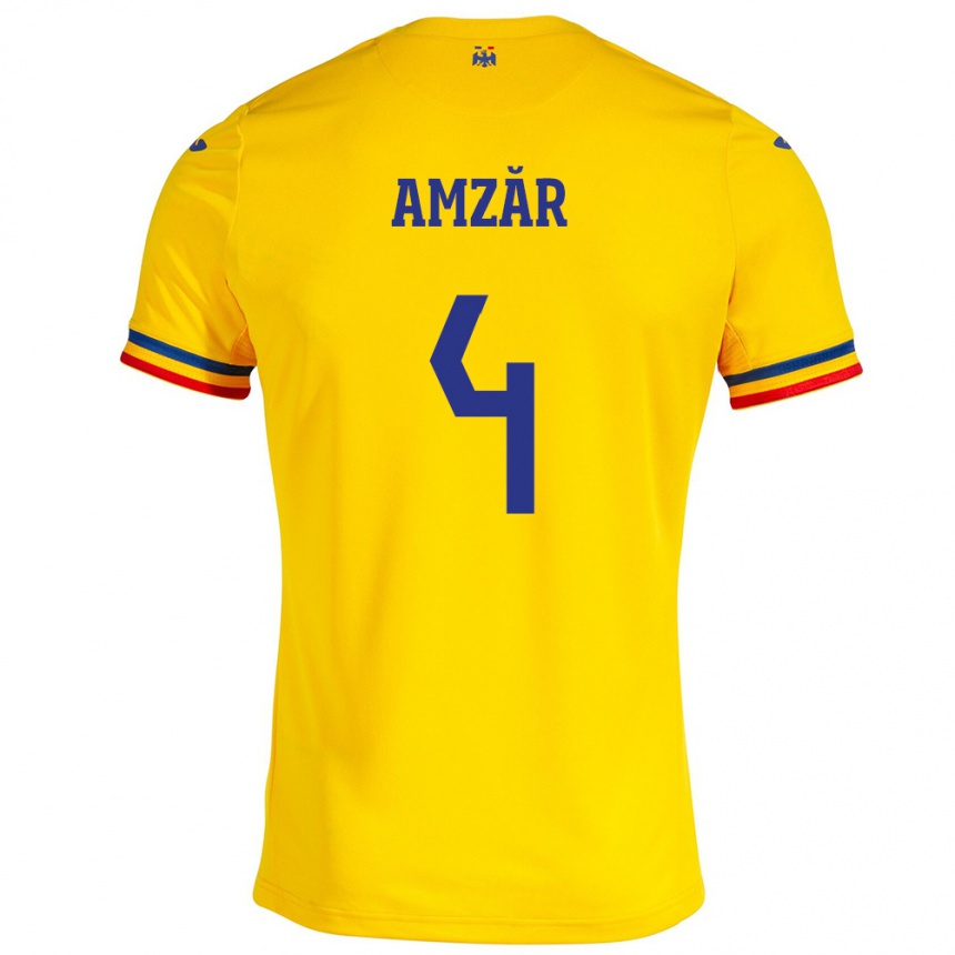 Kids Football Romania Costin Amzăr #4 Yellow Home Jersey 24-26 T-Shirt Canada