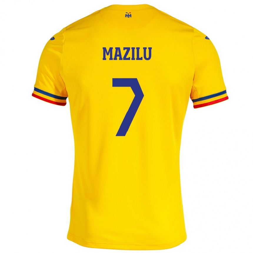 Kids Football Romania Adrian Mazilu #7 Yellow Home Jersey 24-26 T-Shirt Canada