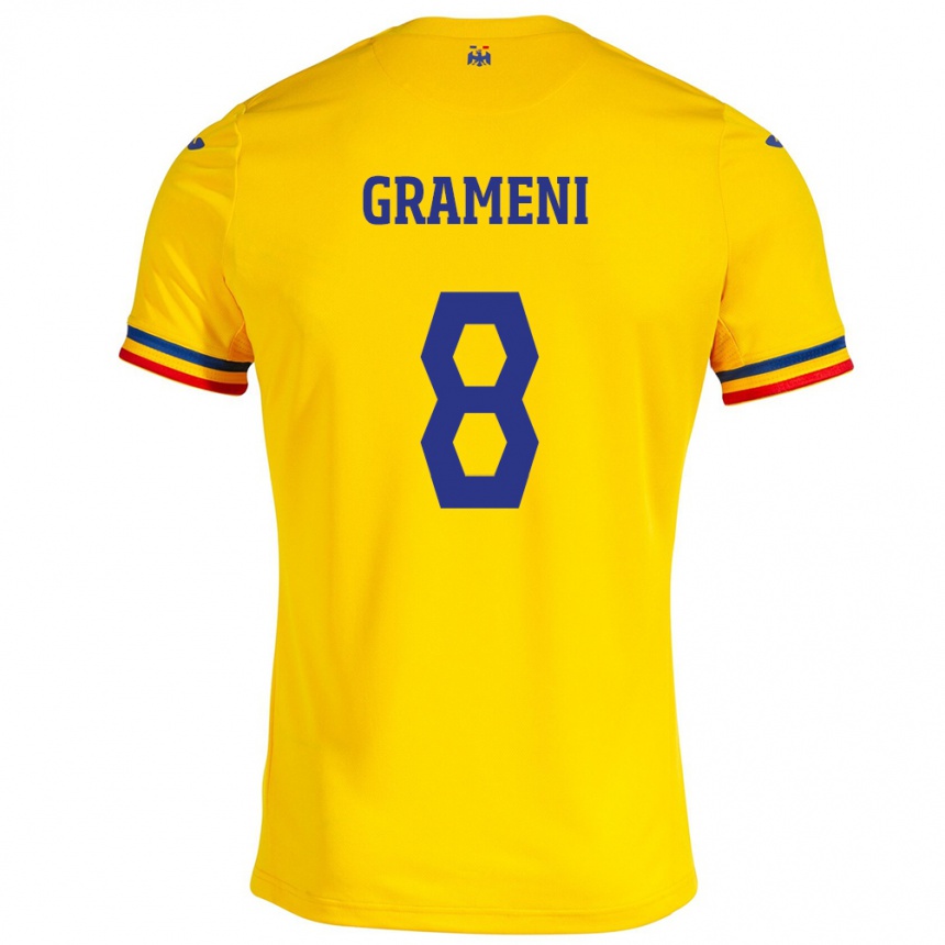 Kids Football Romania Constantin Grameni #8 Yellow Home Jersey 24-26 T-Shirt Canada