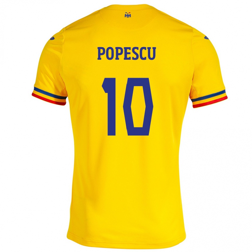 Kids Football Romania Octavian Popescu #10 Yellow Home Jersey 24-26 T-Shirt Canada