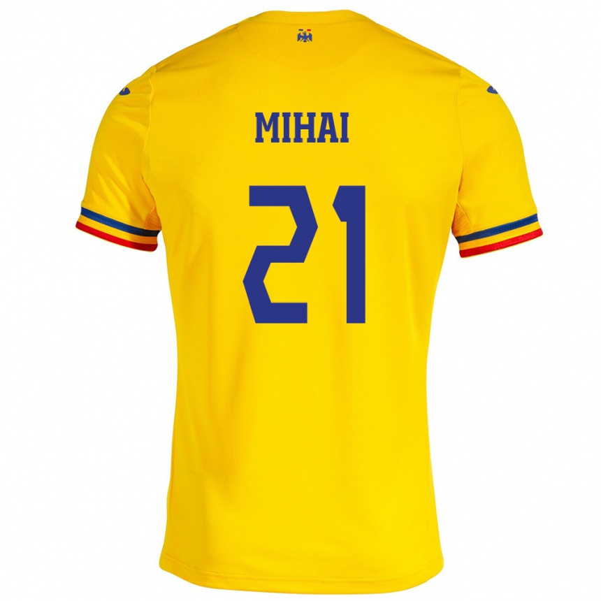 Kids Football Romania Cristian Mihai #21 Yellow Home Jersey 24-26 T-Shirt Canada