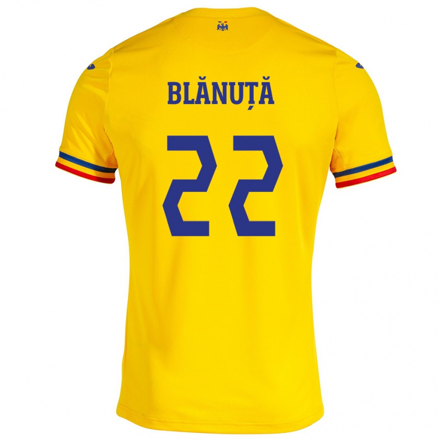 Kids Football Romania Vladislav Blănuță #22 Yellow Home Jersey 24-26 T-Shirt Canada