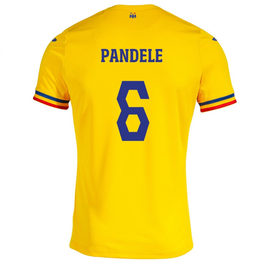 Kids Football Romania Andrei Pandele #6 Yellow Home Jersey 24-26 T-Shirt Canada