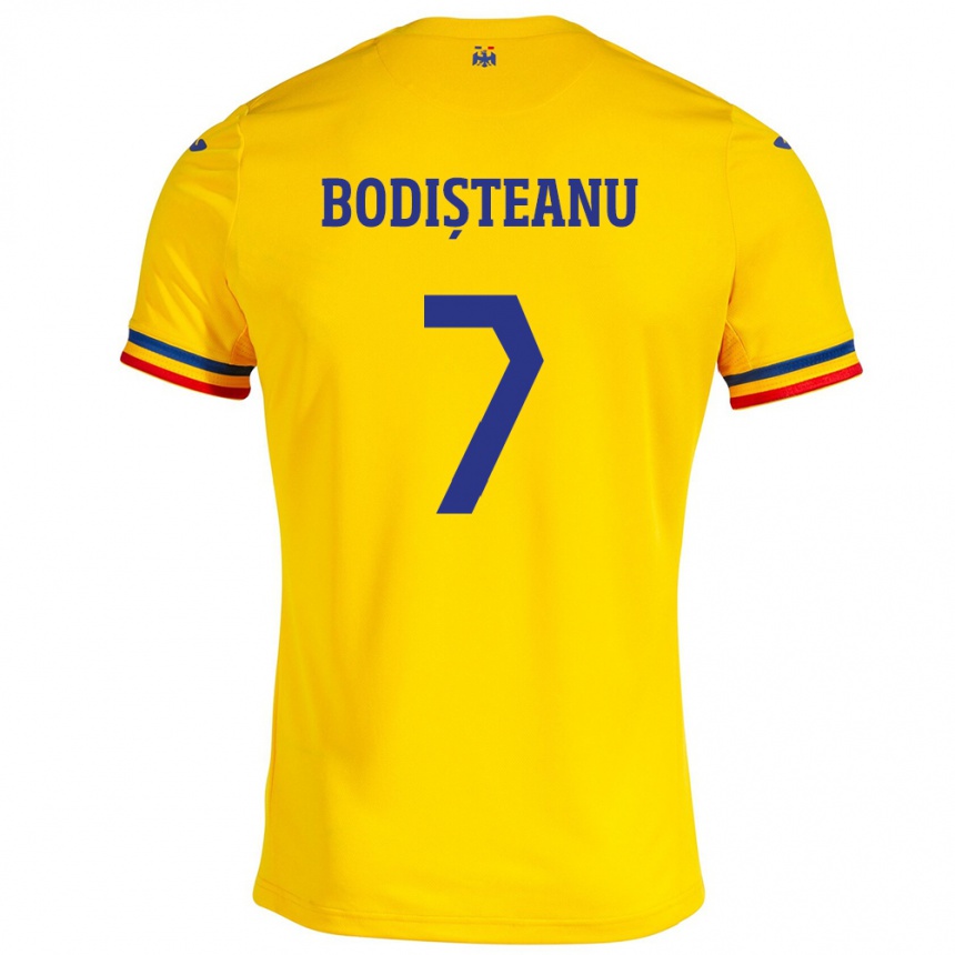 Kids Football Romania Ștefan Bodișteanu #7 Yellow Home Jersey 24-26 T-Shirt Canada