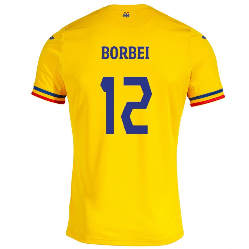 Kids Football Romania Alexandru Borbei #12 Yellow Home Jersey 24-26 T-Shirt Canada