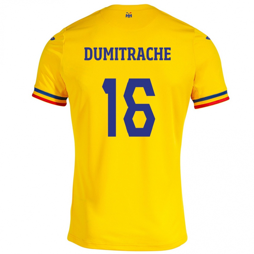 Kids Football Romania Valentin Dumitrache #16 Yellow Home Jersey 24-26 T-Shirt Canada