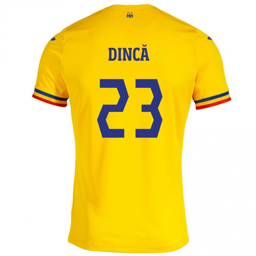 Kids Football Romania David Dincă #23 Yellow Home Jersey 24-26 T-Shirt Canada