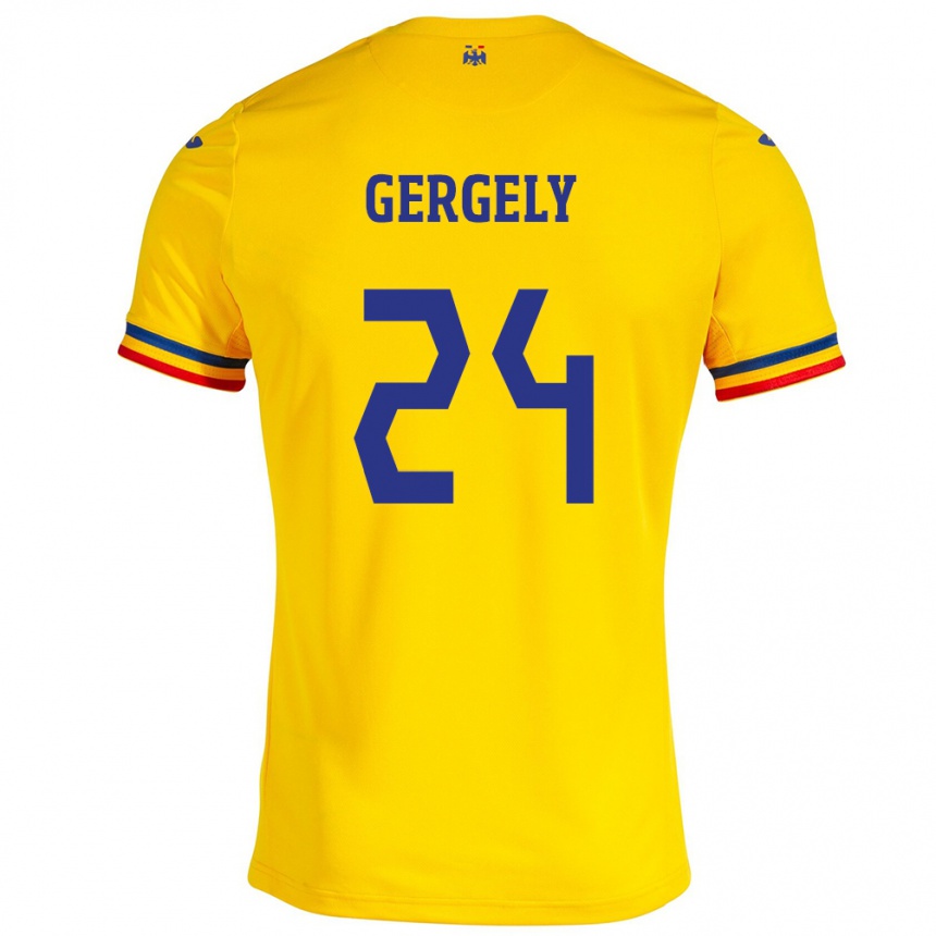 Kids Football Romania Botond Gergely #24 Yellow Home Jersey 24-26 T-Shirt Canada