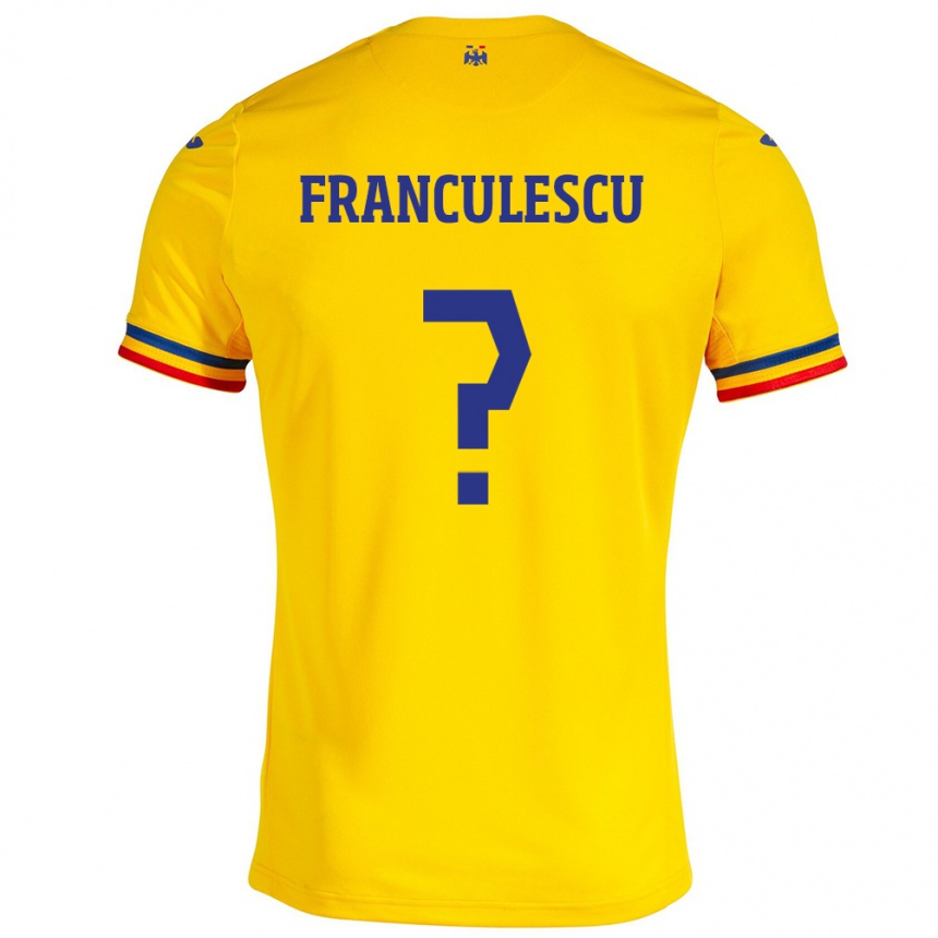 Kids Football Romania Adrian Frânculescu #0 Yellow Home Jersey 24-26 T-Shirt Canada