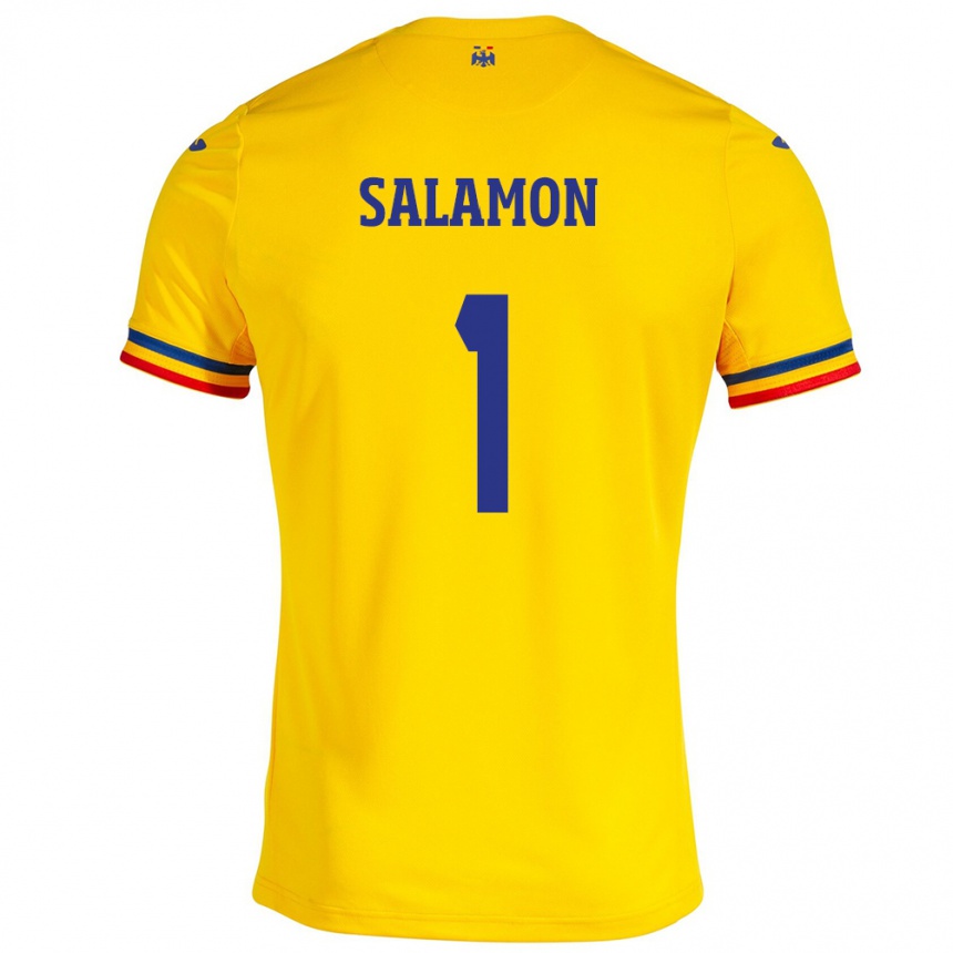 Kids Football Romania Szidonia Salamon #1 Yellow Home Jersey 24-26 T-Shirt Canada