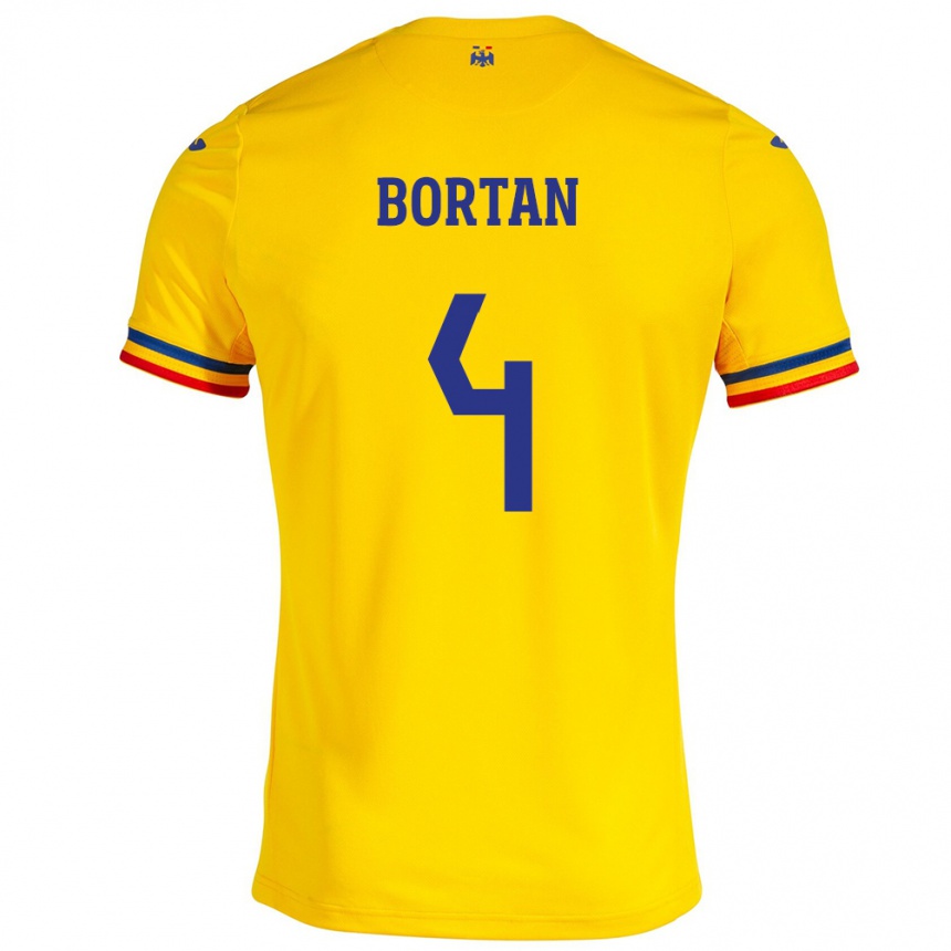 Kids Football Romania Ioana Bortan #4 Yellow Home Jersey 24-26 T-Shirt Canada