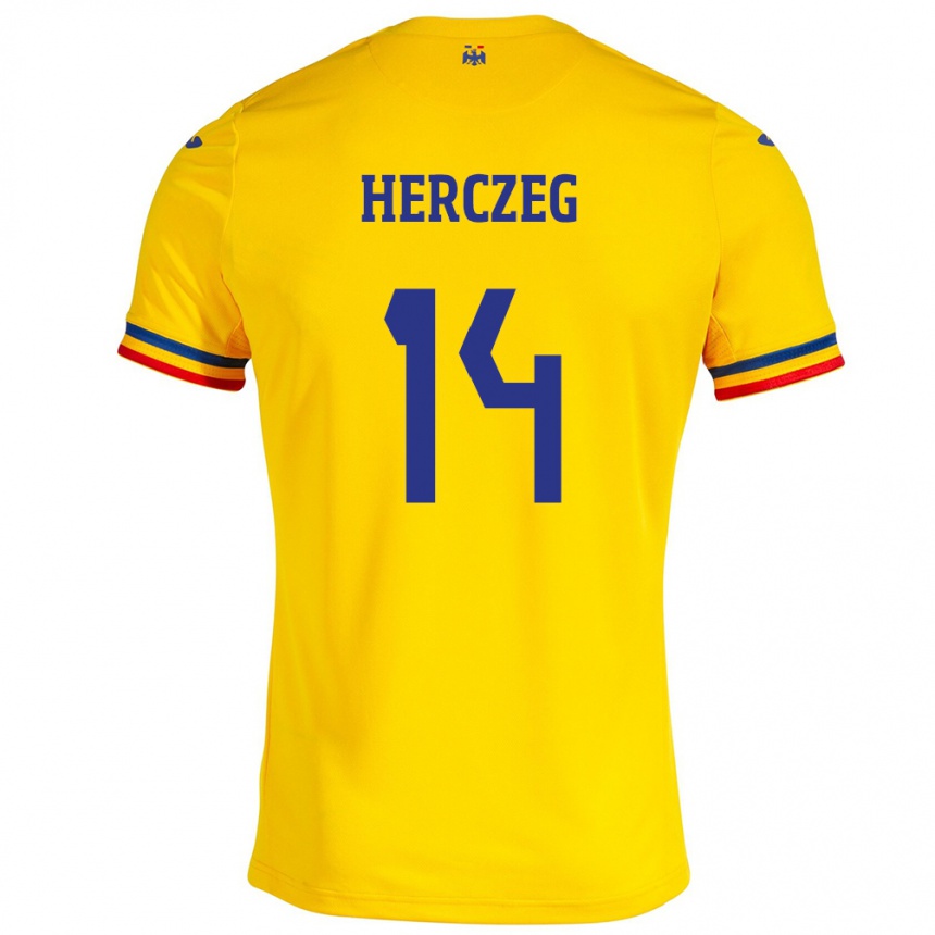 Kids Football Romania Andrea Herczeg #14 Yellow Home Jersey 24-26 T-Shirt Canada