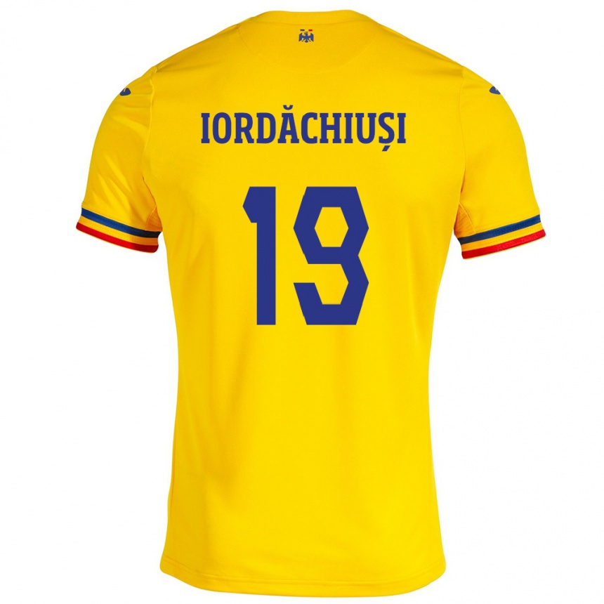 Kids Football Romania Olga Iordăchiuși #19 Yellow Home Jersey 24-26 T-Shirt Canada