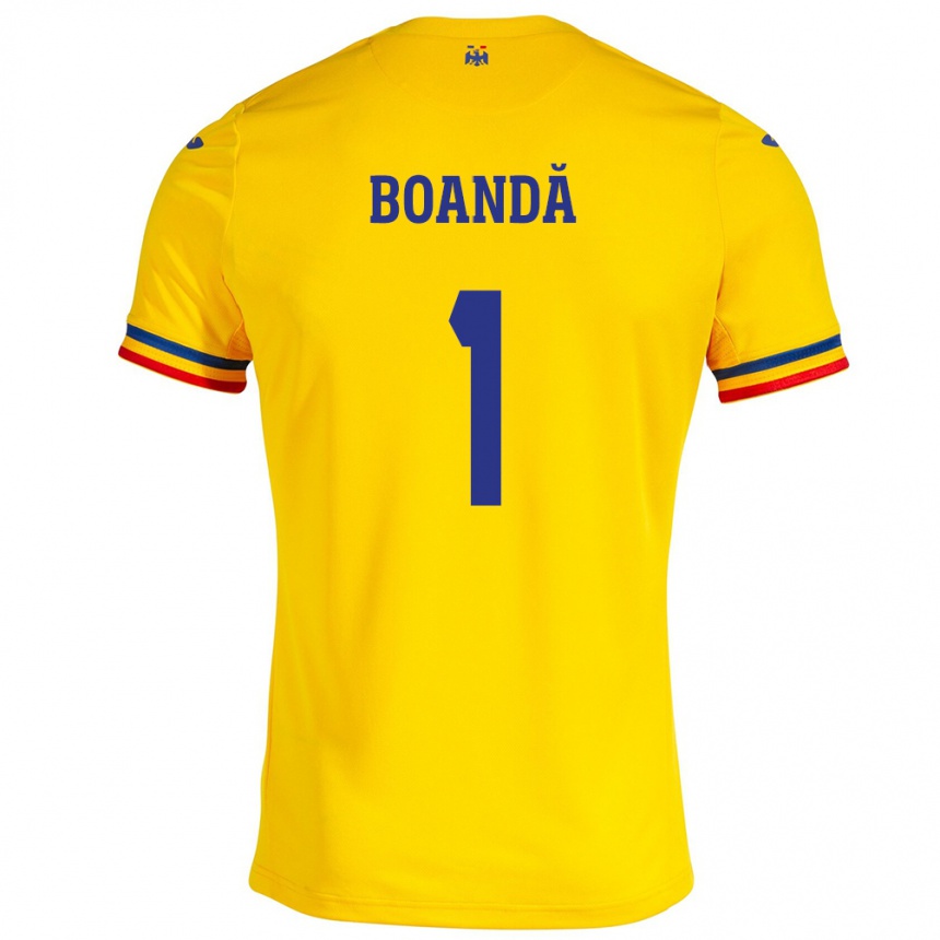 Kids Football Romania Lavinia Boandă #1 Yellow Home Jersey 24-26 T-Shirt Canada