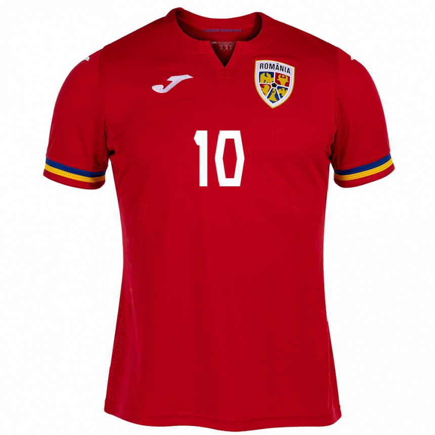 Kids Football Romania Octavian Popescu #10 Red Away Jersey 24-26 T-Shirt Canada