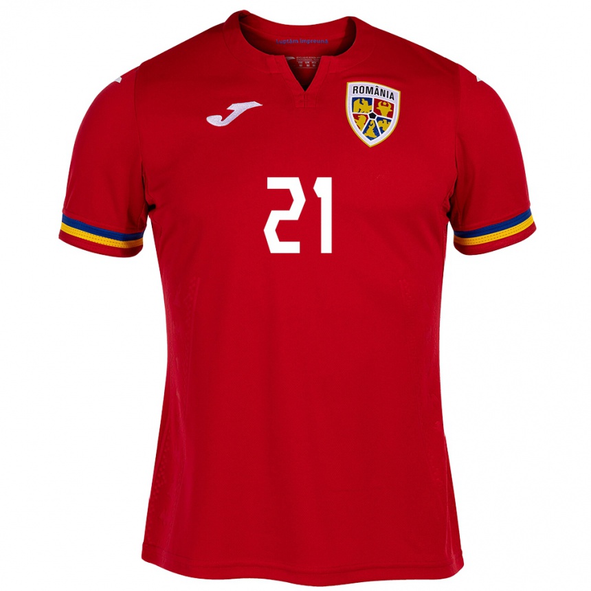 Kids Football Romania Olimpiu Moruţan #21 Red Away Jersey 24-26 T-Shirt Canada