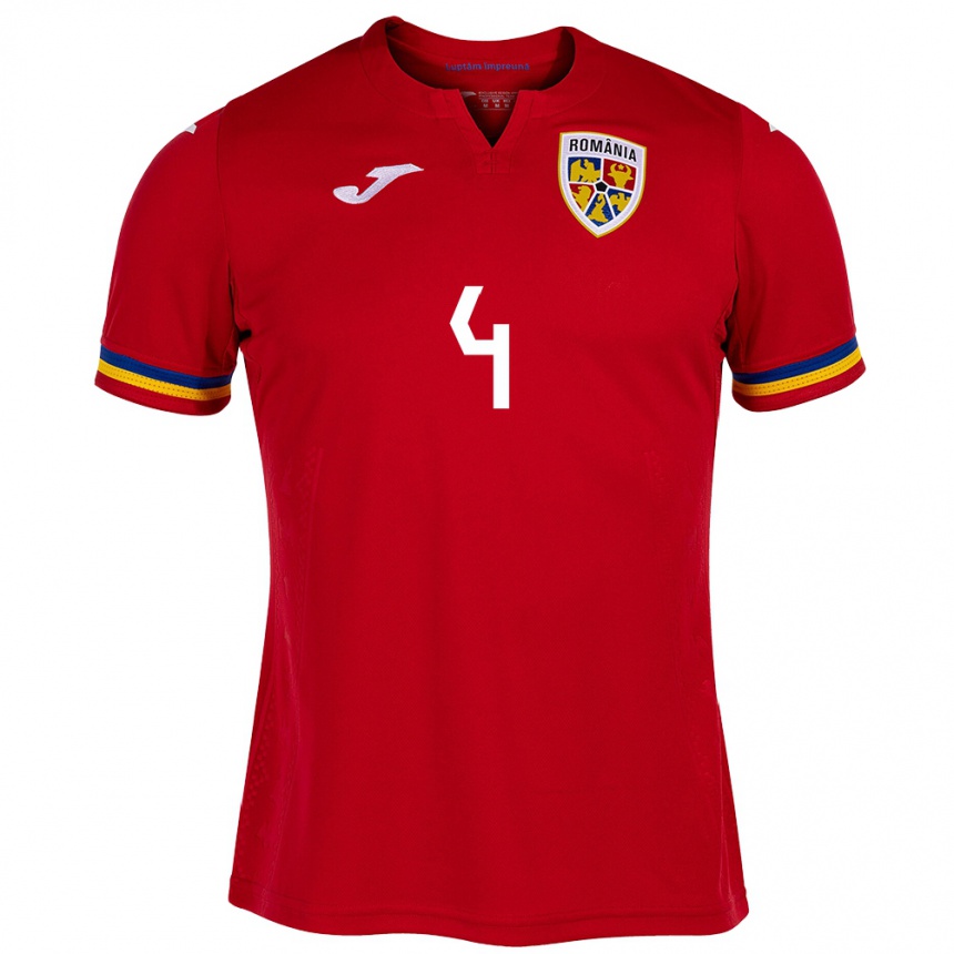 Kids Football Romania Costin Amzăr #4 Red Away Jersey 24-26 T-Shirt Canada