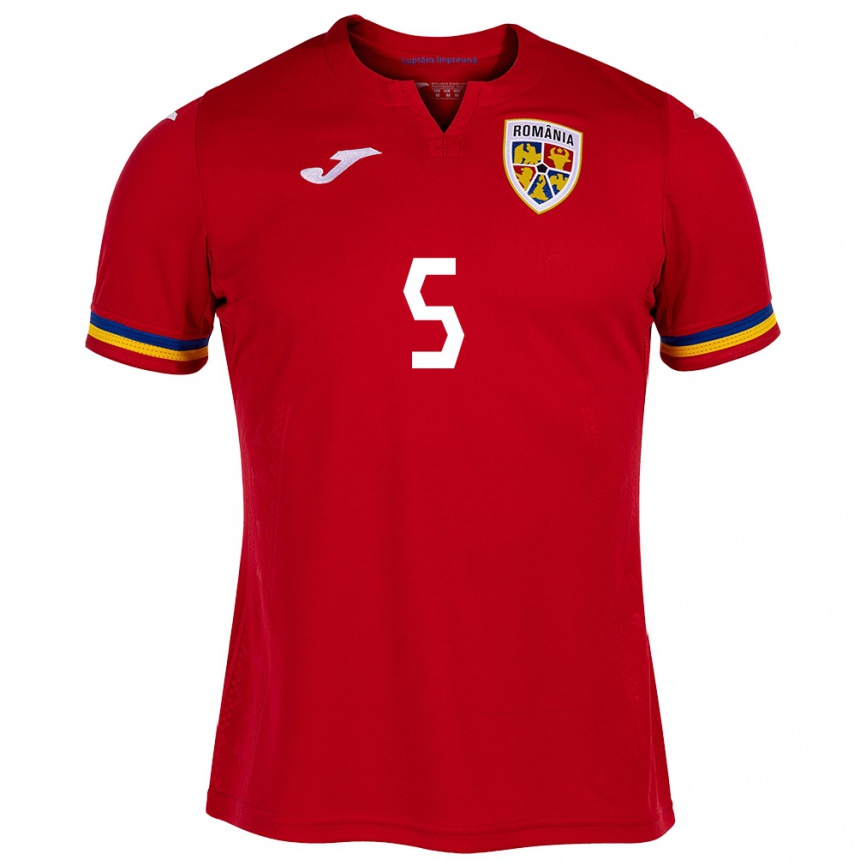 Kids Football Romania Vladimir Screciu #5 Red Away Jersey 24-26 T-Shirt Canada