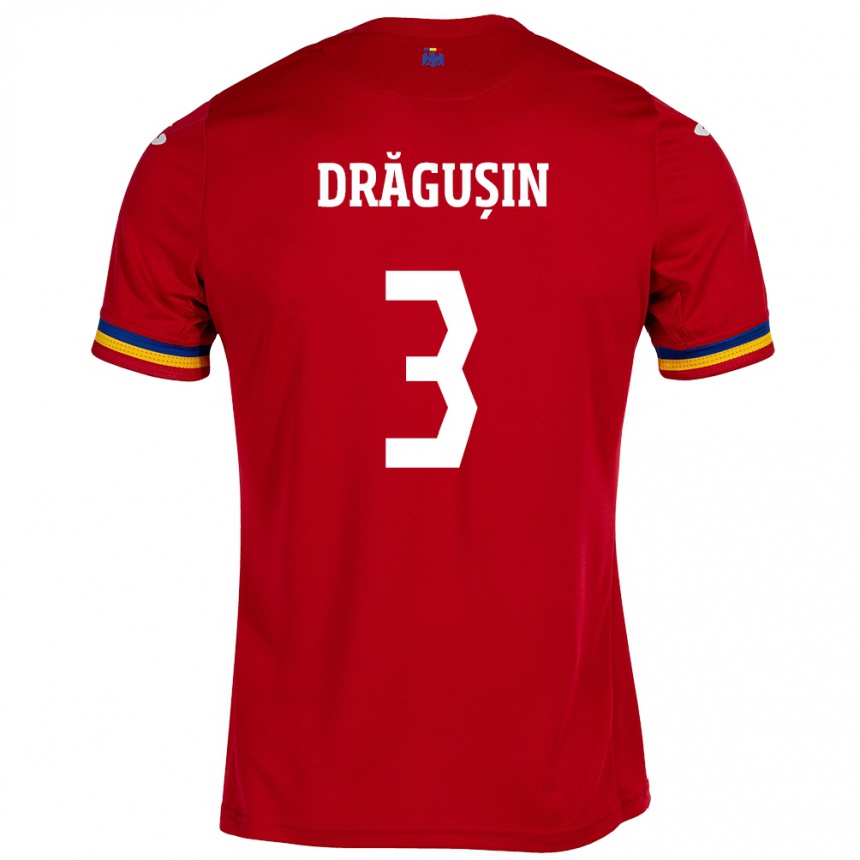 Kids Football Romania Radu Drăgușin #3 Red Away Jersey 24-26 T-Shirt Canada