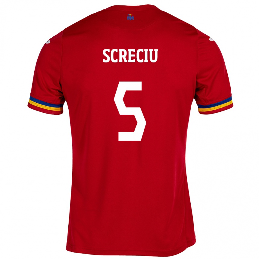 Kids Football Romania Vladimir Screciu #5 Red Away Jersey 24-26 T-Shirt Canada