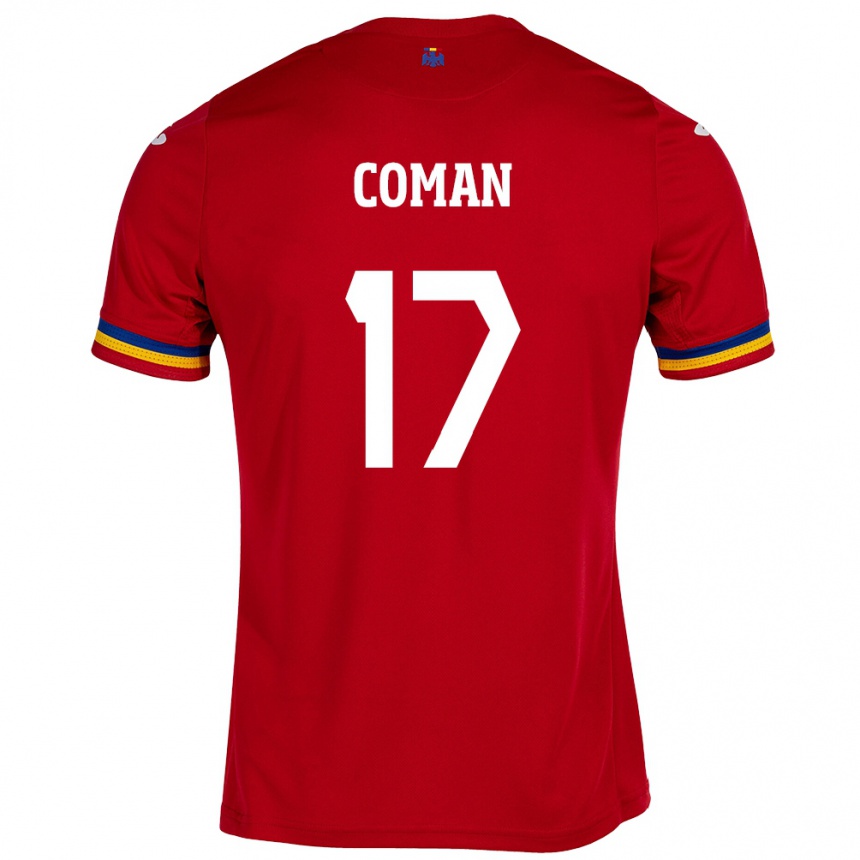 Kids Football Romania Florinel Coman #17 Red Away Jersey 24-26 T-Shirt Canada