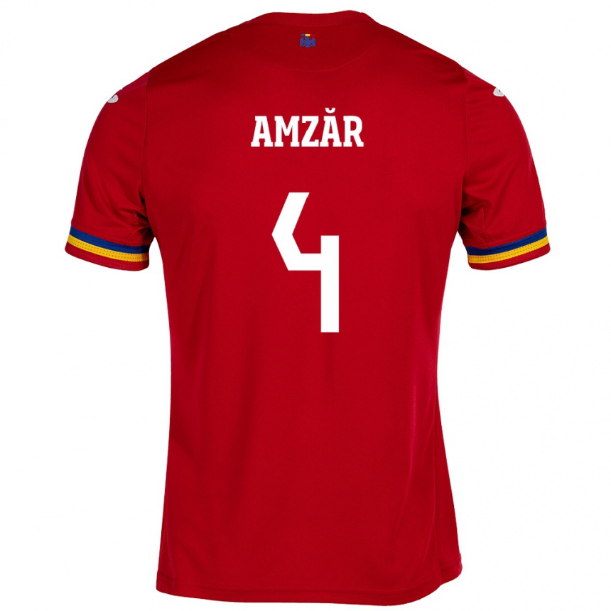 Kids Football Romania Costin Amzăr #4 Red Away Jersey 24-26 T-Shirt Canada