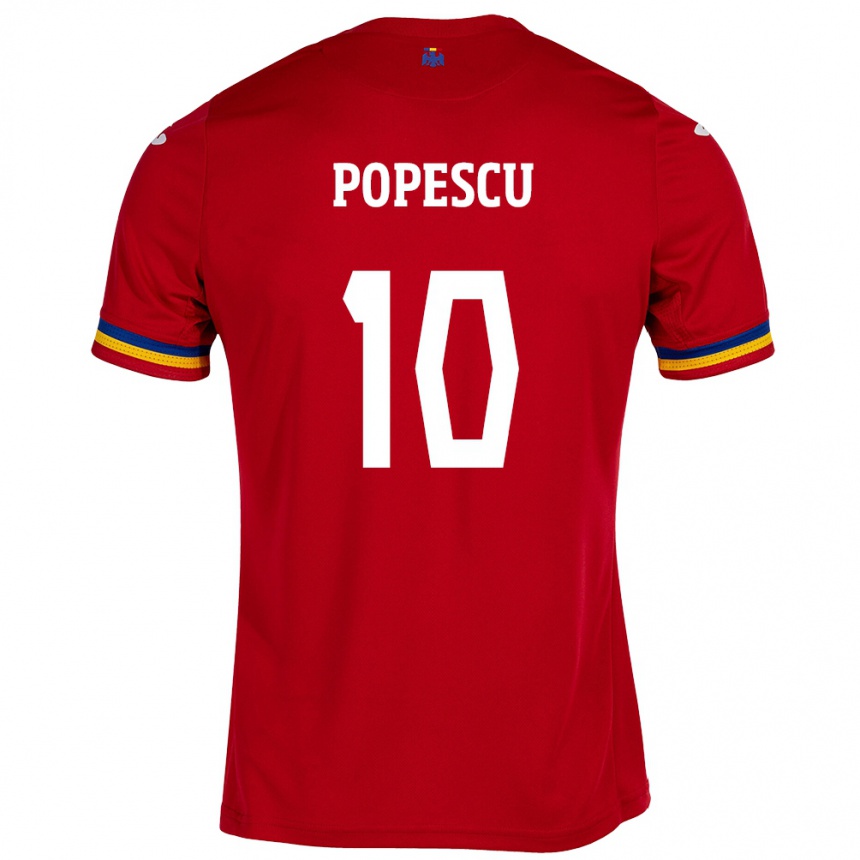 Kids Football Romania Octavian Popescu #10 Red Away Jersey 24-26 T-Shirt Canada