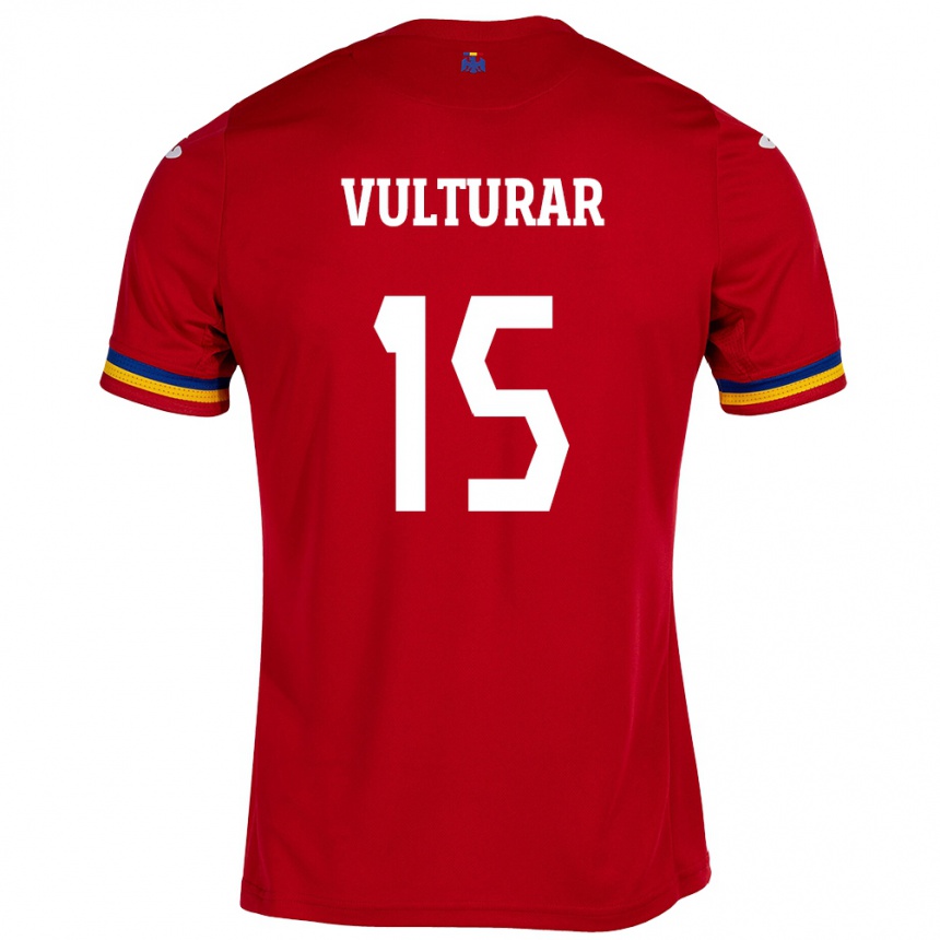 Kids Football Romania Cătălin Vulturar #15 Red Away Jersey 24-26 T-Shirt Canada