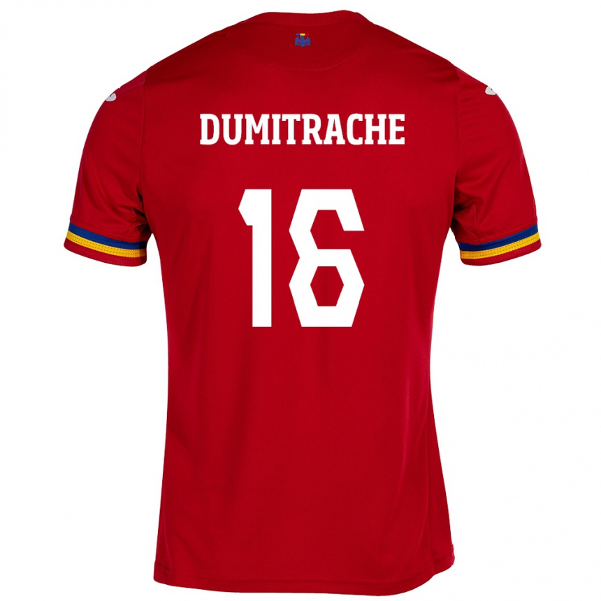 Kids Football Romania Valentin Dumitrache #16 Red Away Jersey 24-26 T-Shirt Canada