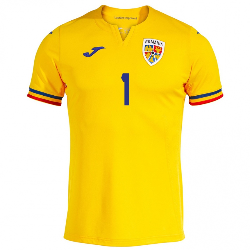 Men Football Romania Florin Niță #1 Yellow Home Jersey 24-26 T-Shirt Canada