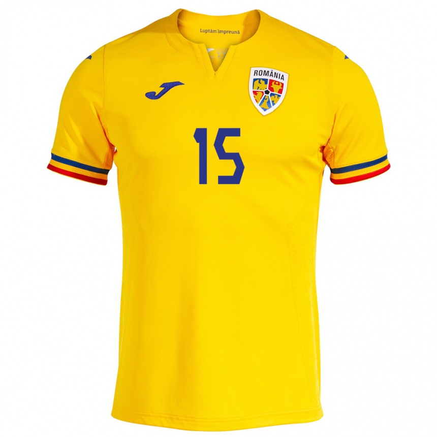 Men Football Romania Andrei Burcă #15 Yellow Home Jersey 24-26 T-Shirt Canada