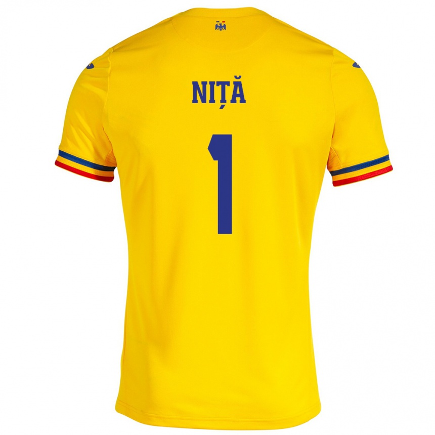 Men Football Romania Florin Niță #1 Yellow Home Jersey 24-26 T-Shirt Canada