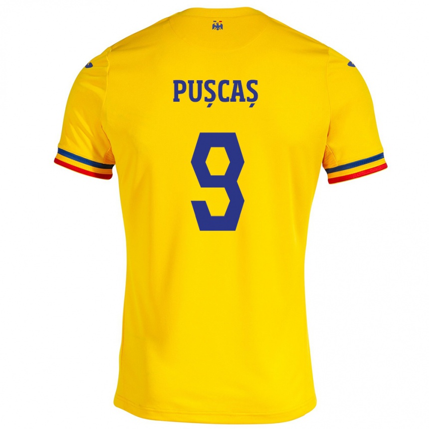 Men Football Romania George Pușcaș #9 Yellow Home Jersey 24-26 T-Shirt Canada